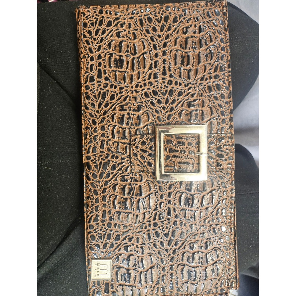 Miche Luxe Brown Croc Embossed Interchangeable Handbag Shell Gold Buckle Accent